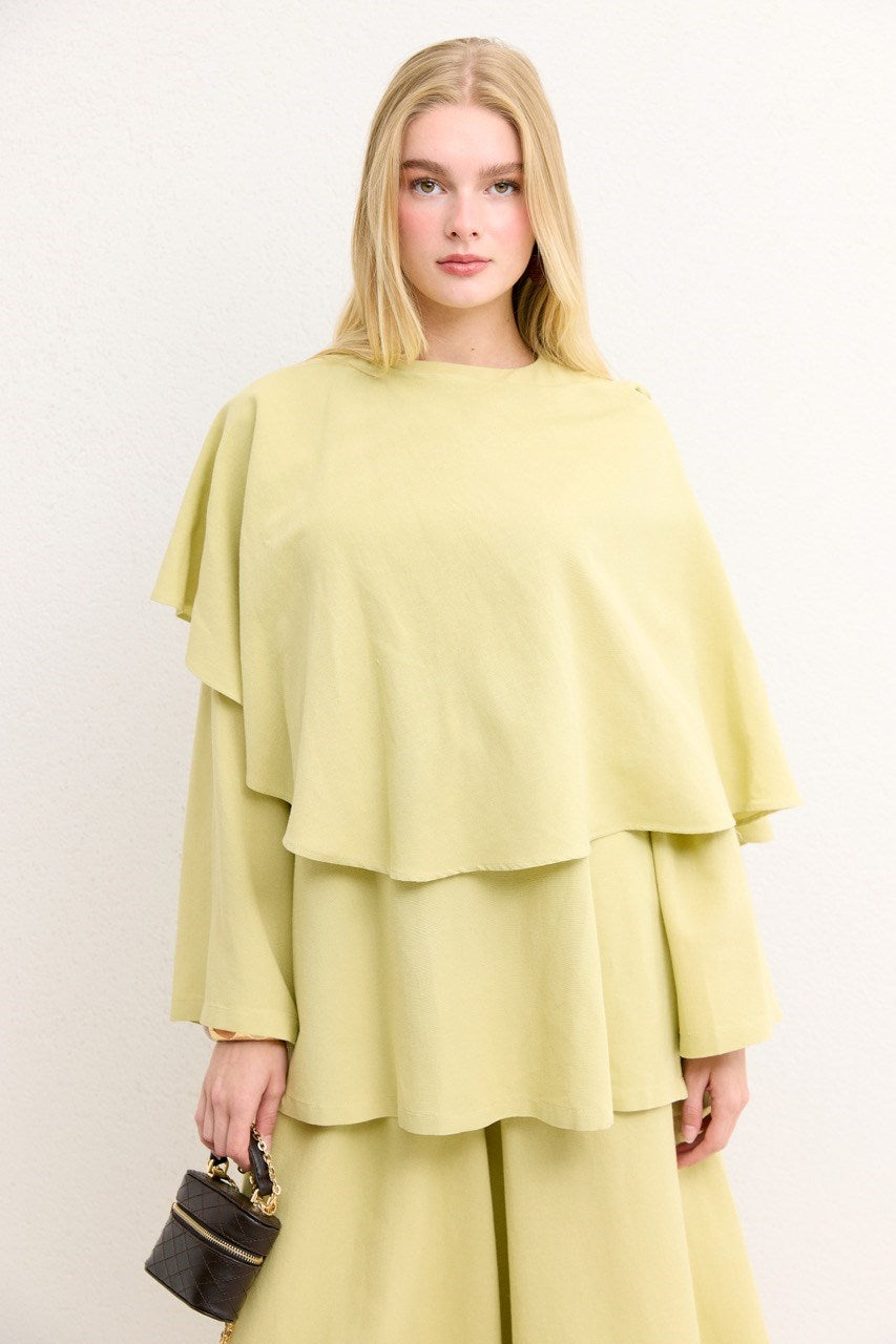 Relaxed Two-Piece Set: Cape Tunic & Wide Trousers — Yağ Yeşili