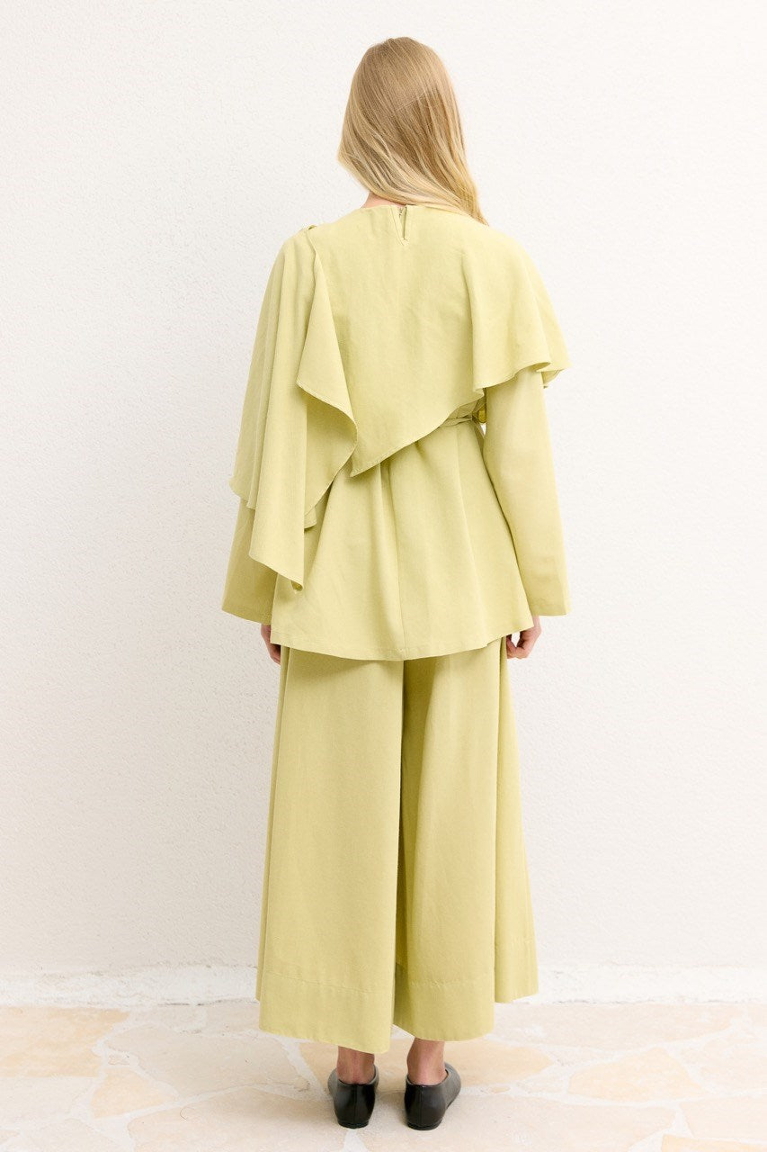 Relaxed Two-Piece Set: Cape Tunic & Wide Trousers — Yağ Yeşili