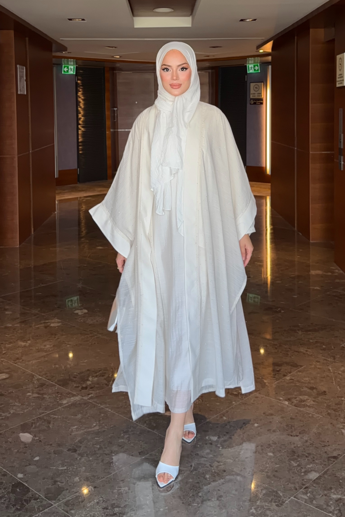 Modest Flowing Abaya Set with Subtle Embellishments — Ekru