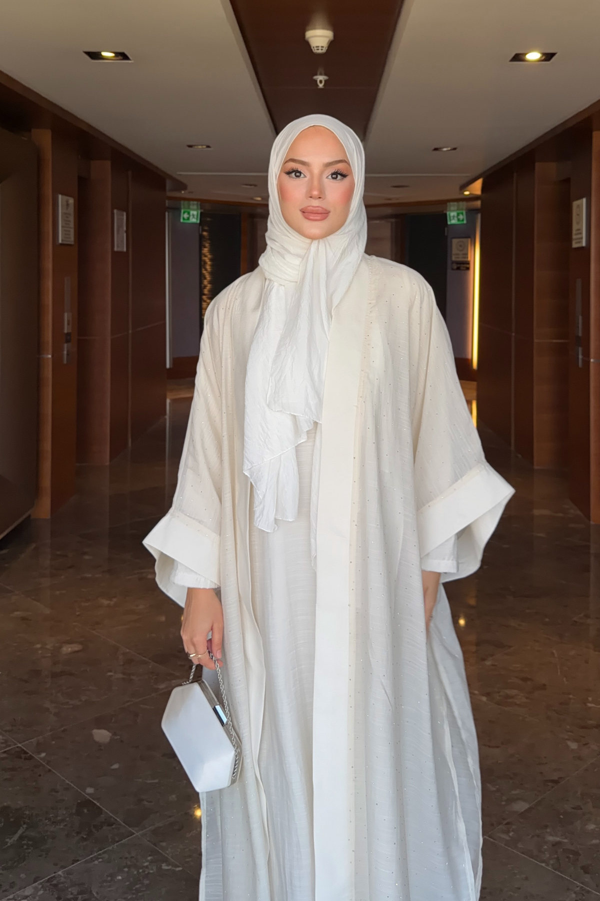 Modest Flowing Abaya Set with Subtle Embellishments — Ekru