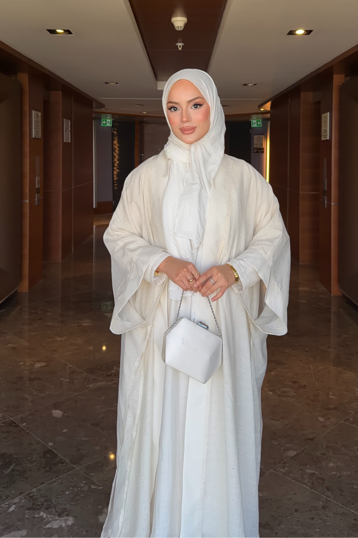 Modest Flowing Abaya Set with Subtle Embellishments — Ekru