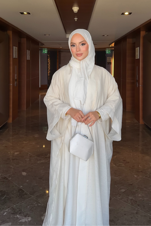 Modest Flowing Abaya Set with Subtle Embellishments — Ekru