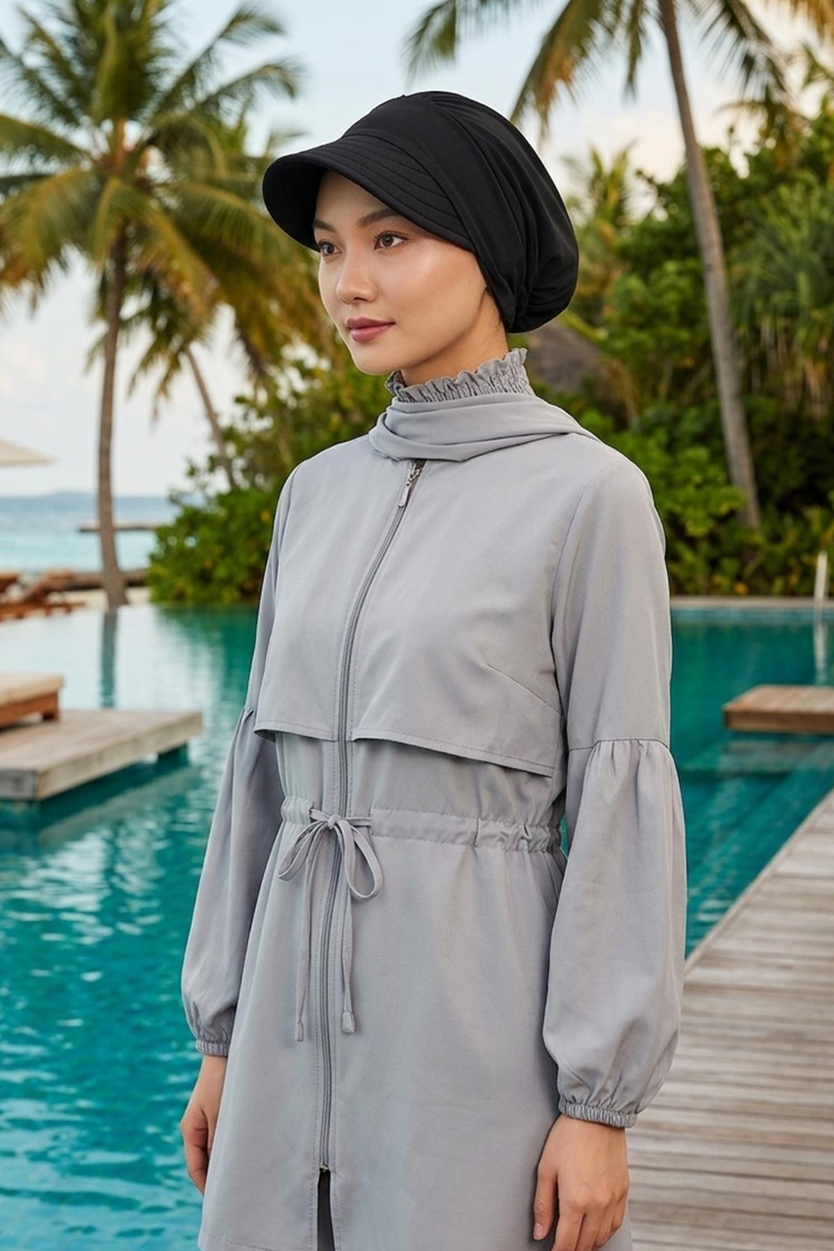 Modest Swim Bonnet with Visor – Water-Resistant & Quick-Dry
