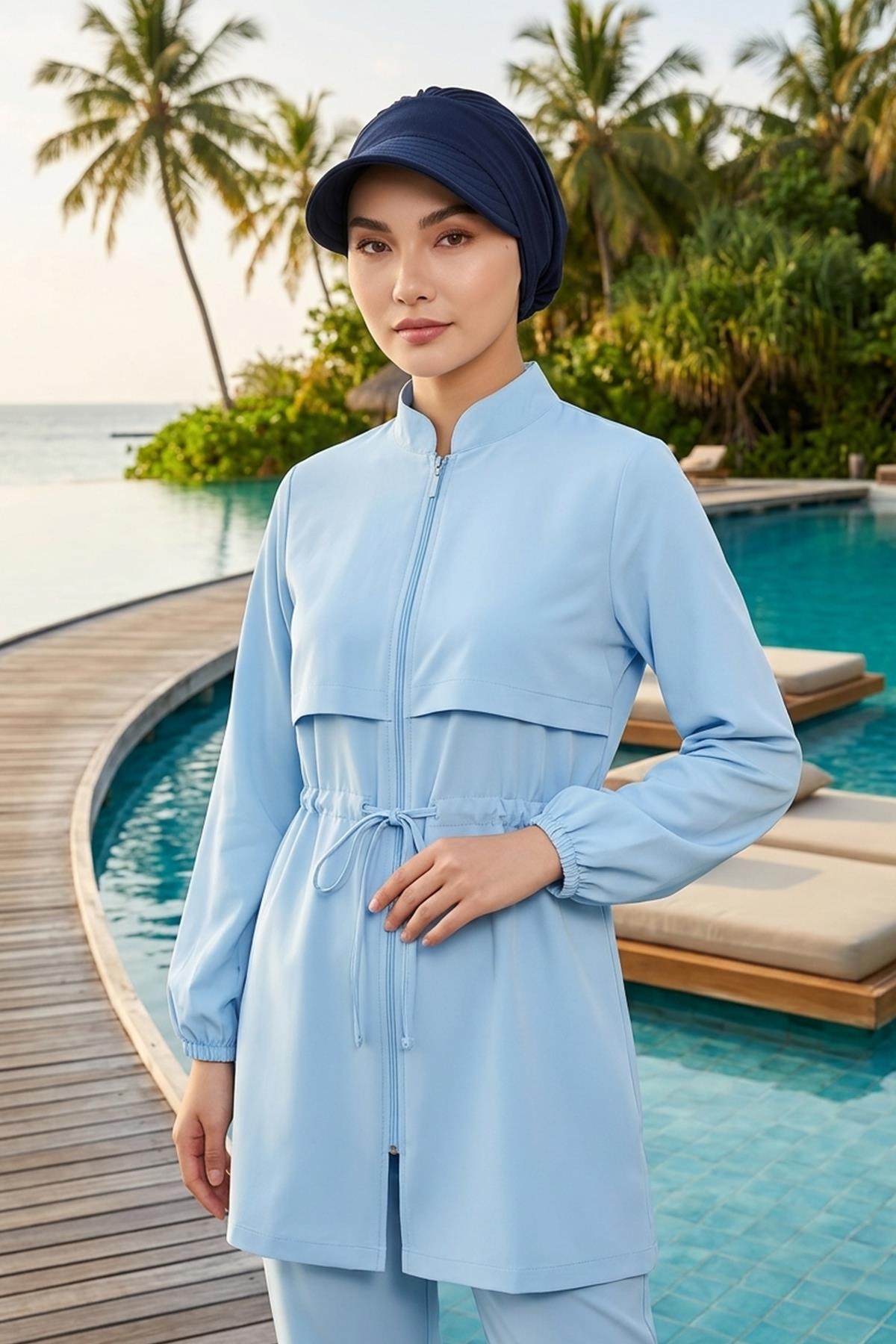 Modest Swim Bonnet with Visor – Water-Resistant & Quick-Dry