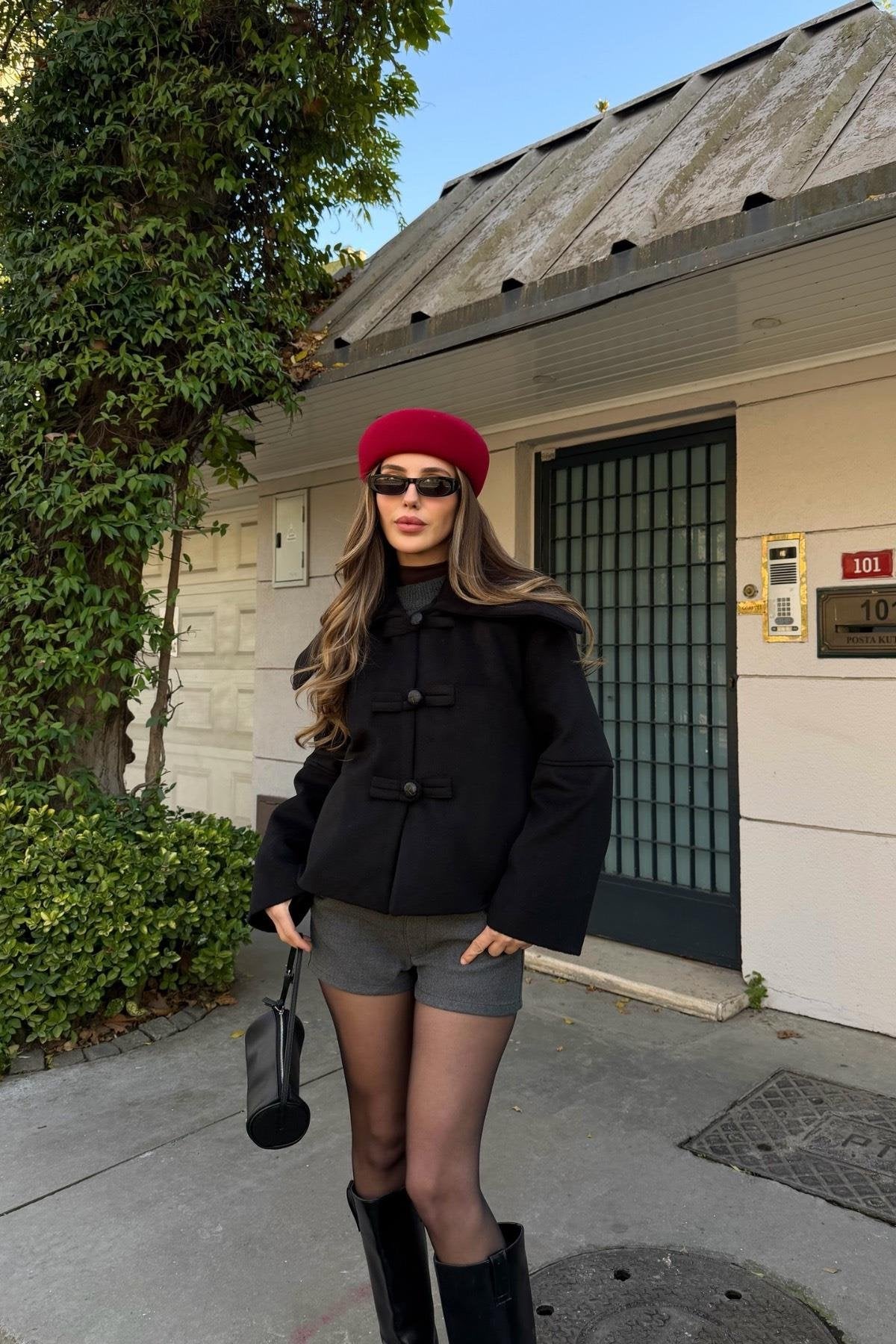 Short Winter Jacket with Elegant Button Details