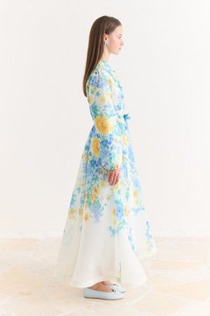 Pink Floral A-Line Maxi Dress with Stand Collar — Mavi