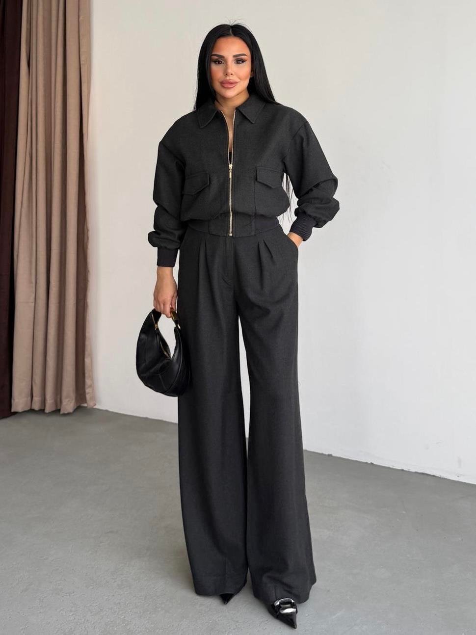 Two-Piece Jacket Suit with Stone Embellishments