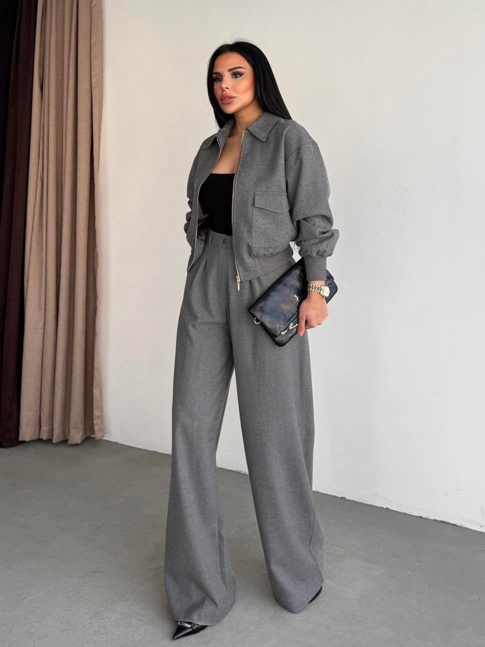 Two-Piece Jacket Suit with Stone Embellishments