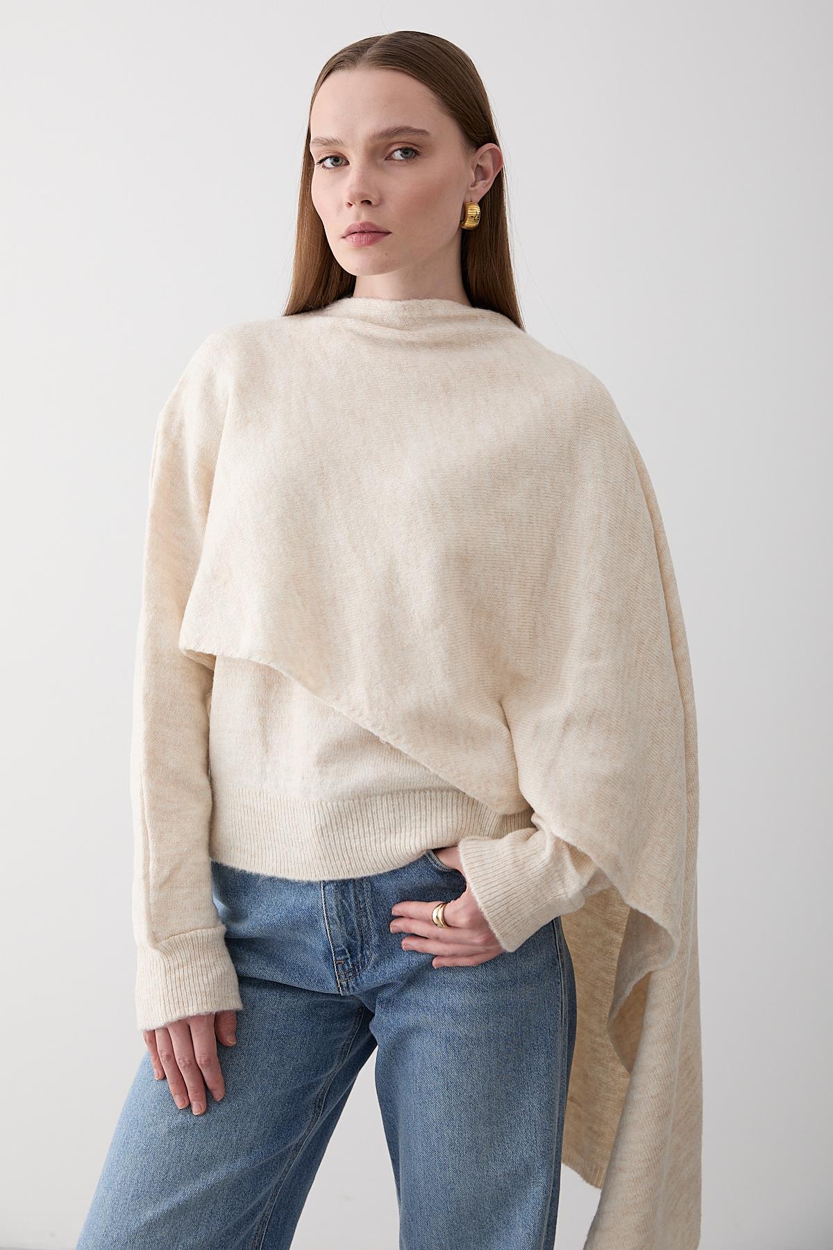 Knit Sweater with Integrated Scarf