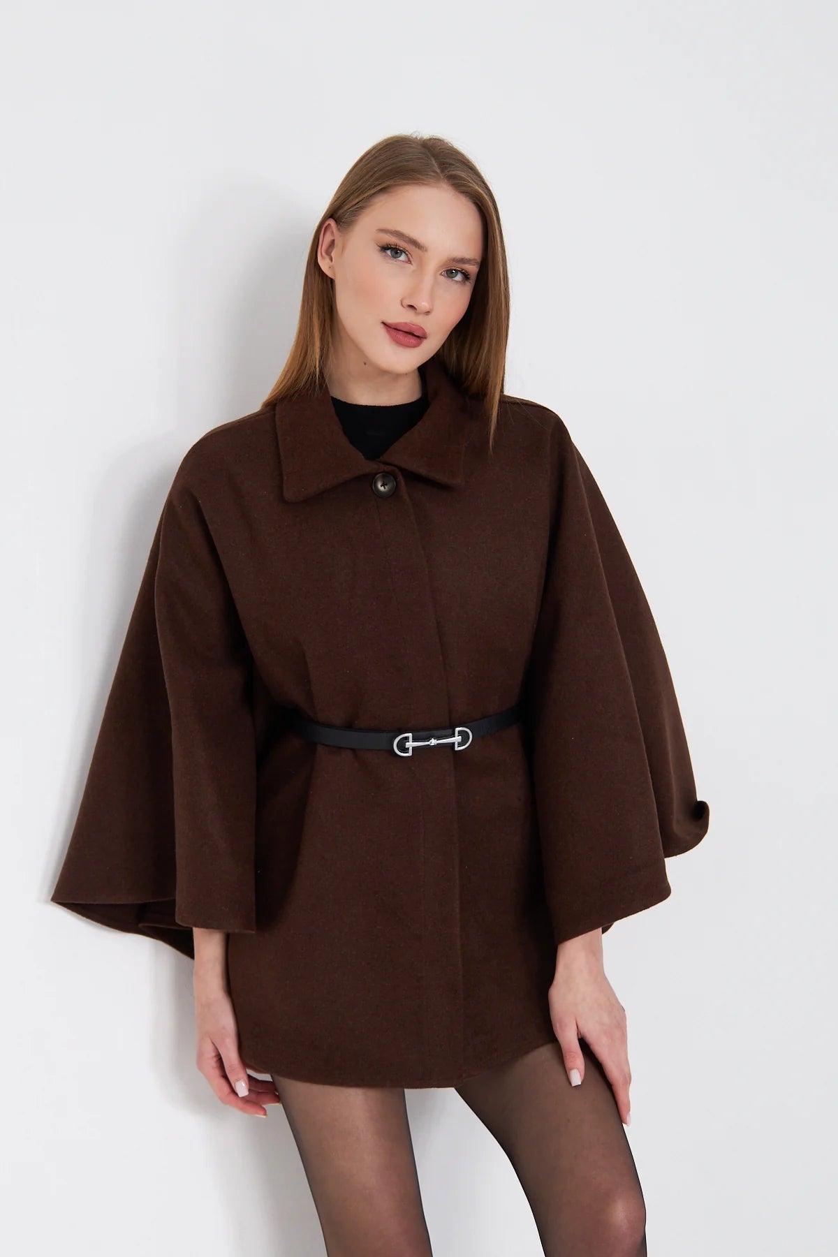 Wool Belted Poncho JK003