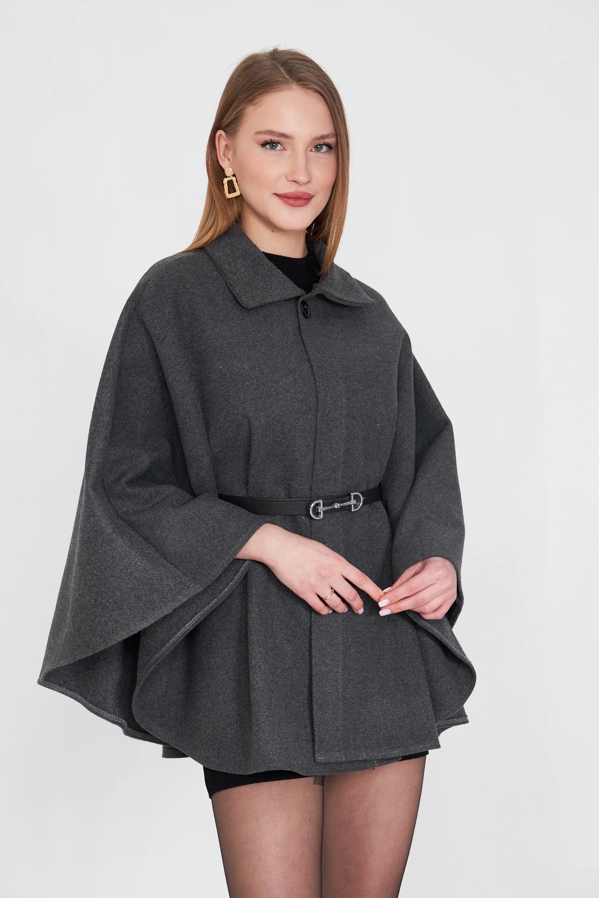 Wool Belted Poncho JK003