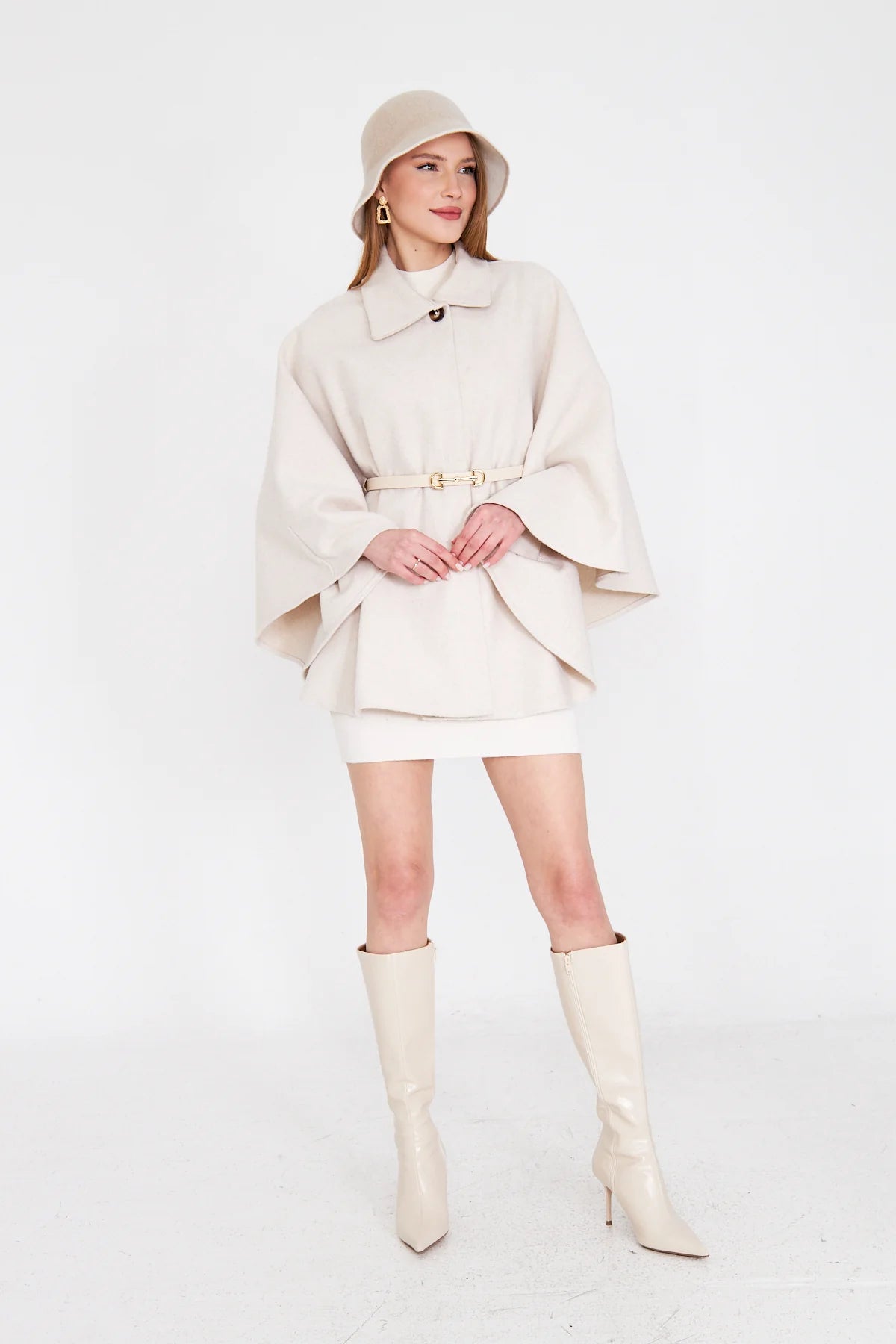 Wool Belted Poncho JK003
