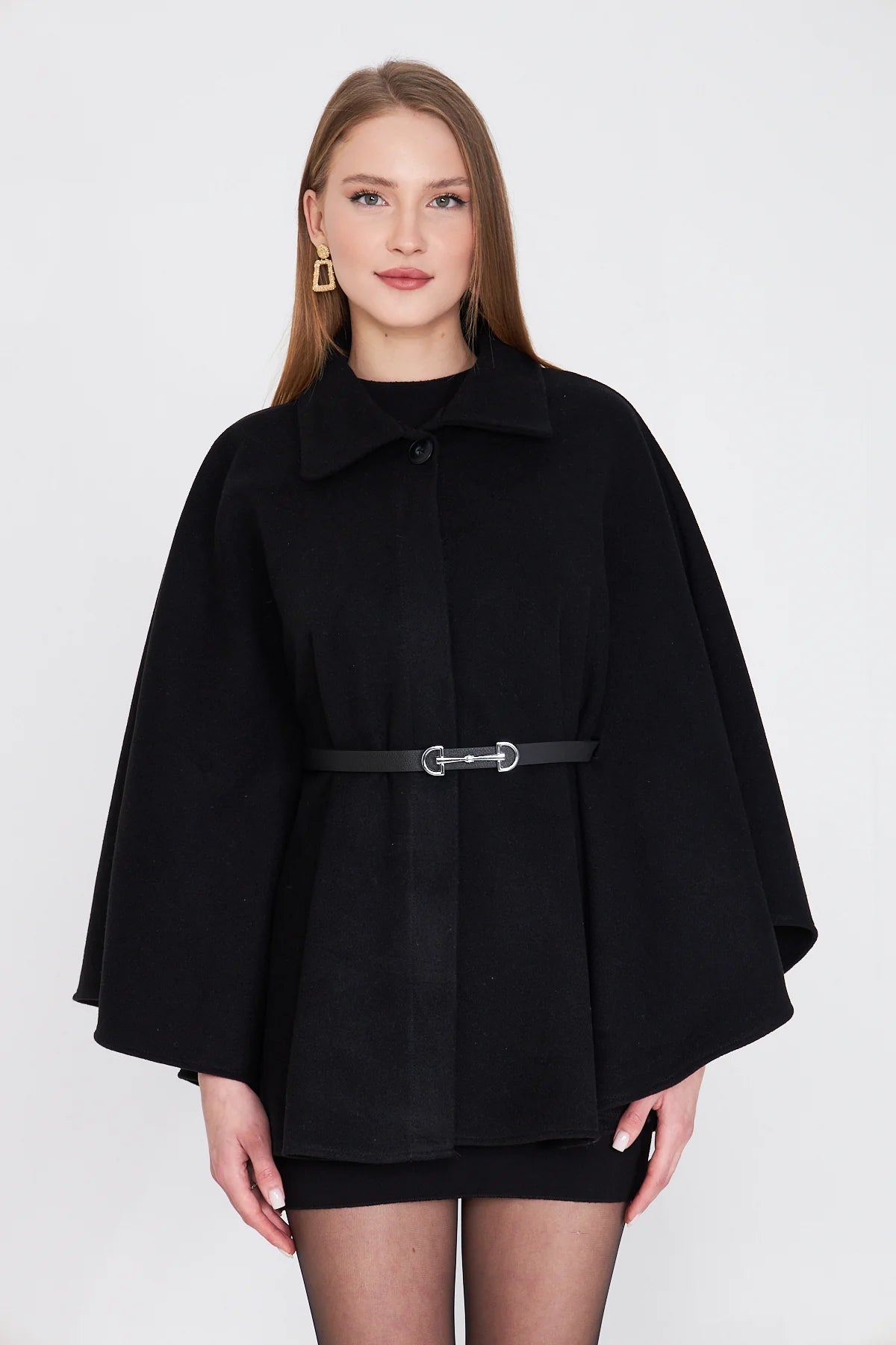 Wool Belted Poncho JK003
