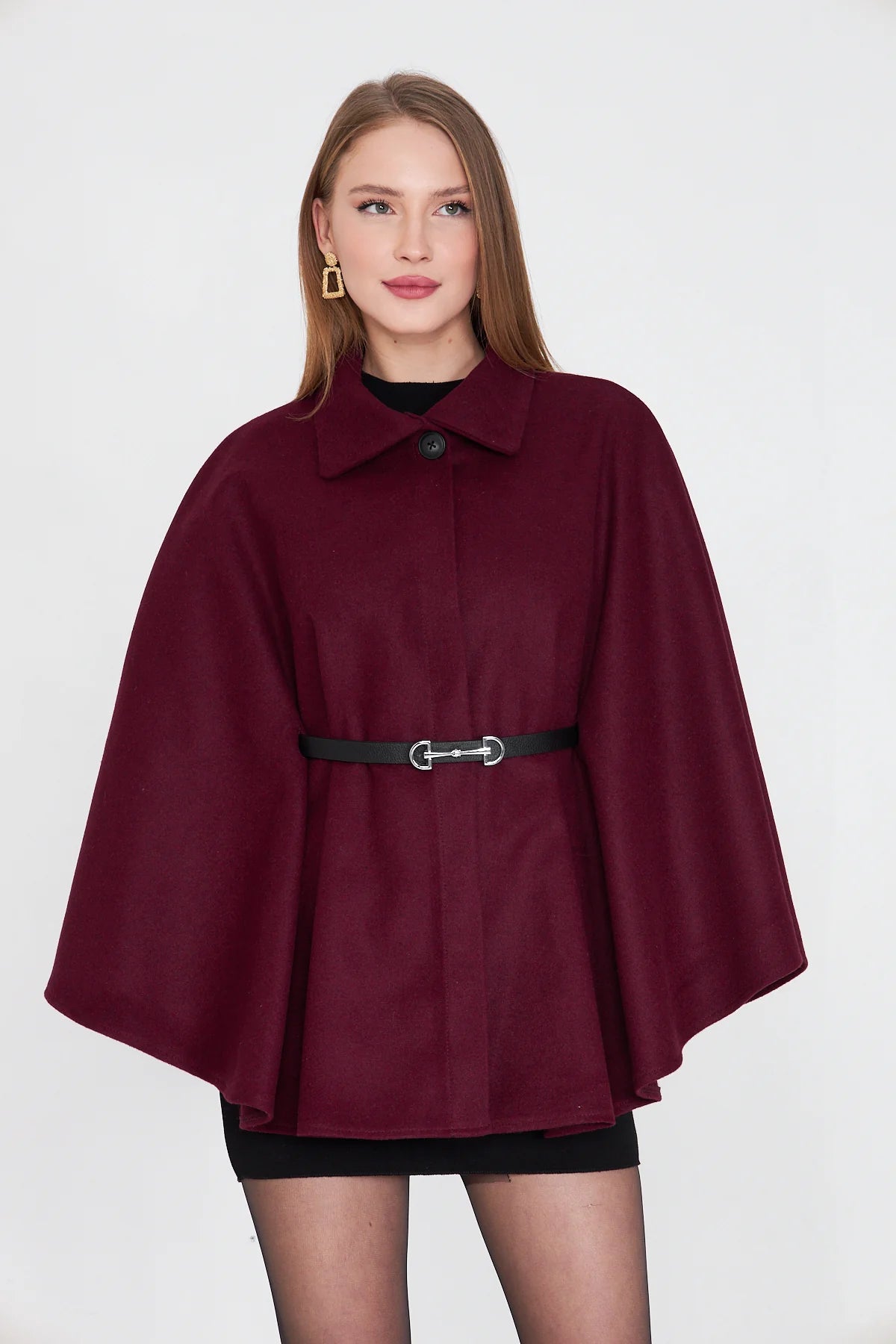Wool Belted Poncho JK003