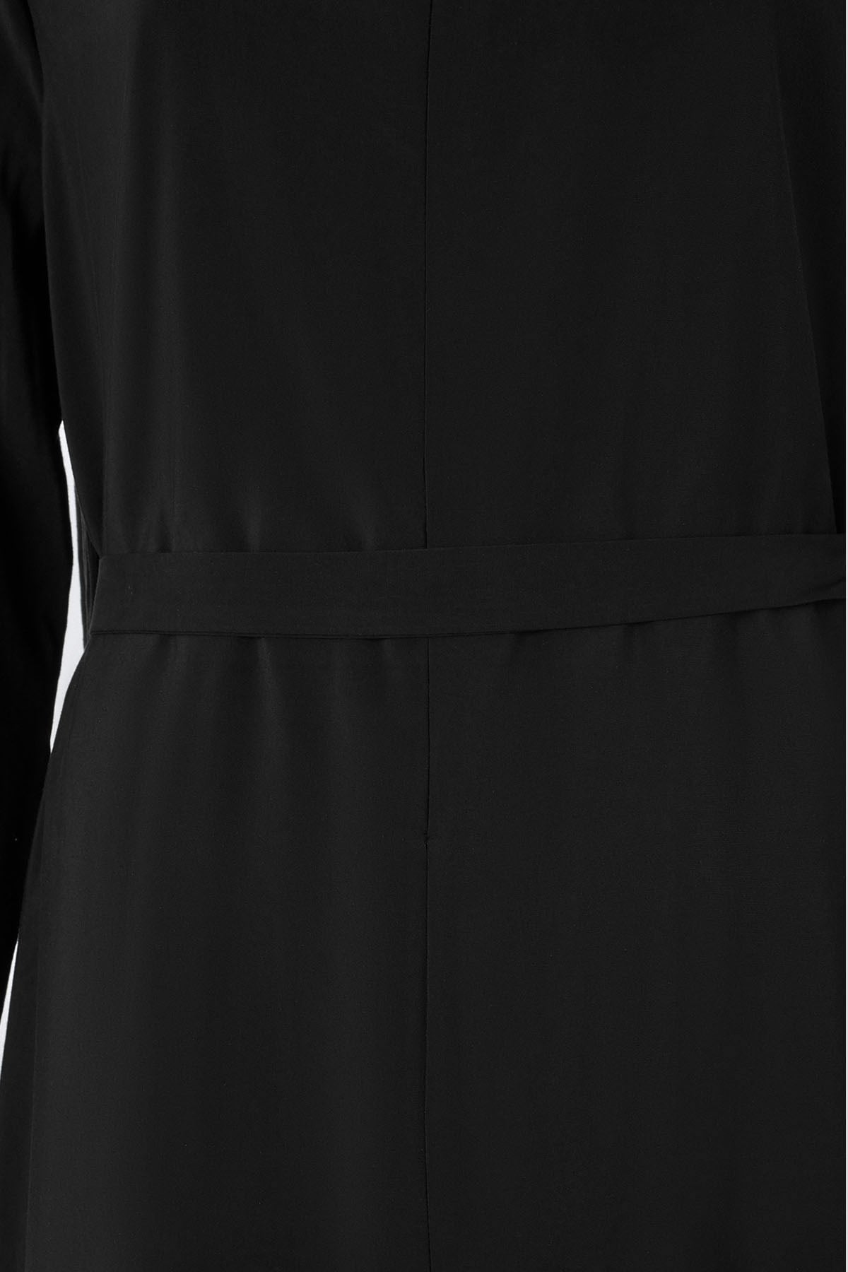 Black Modest Wide-Leg Jumpsuit with Tie Belt