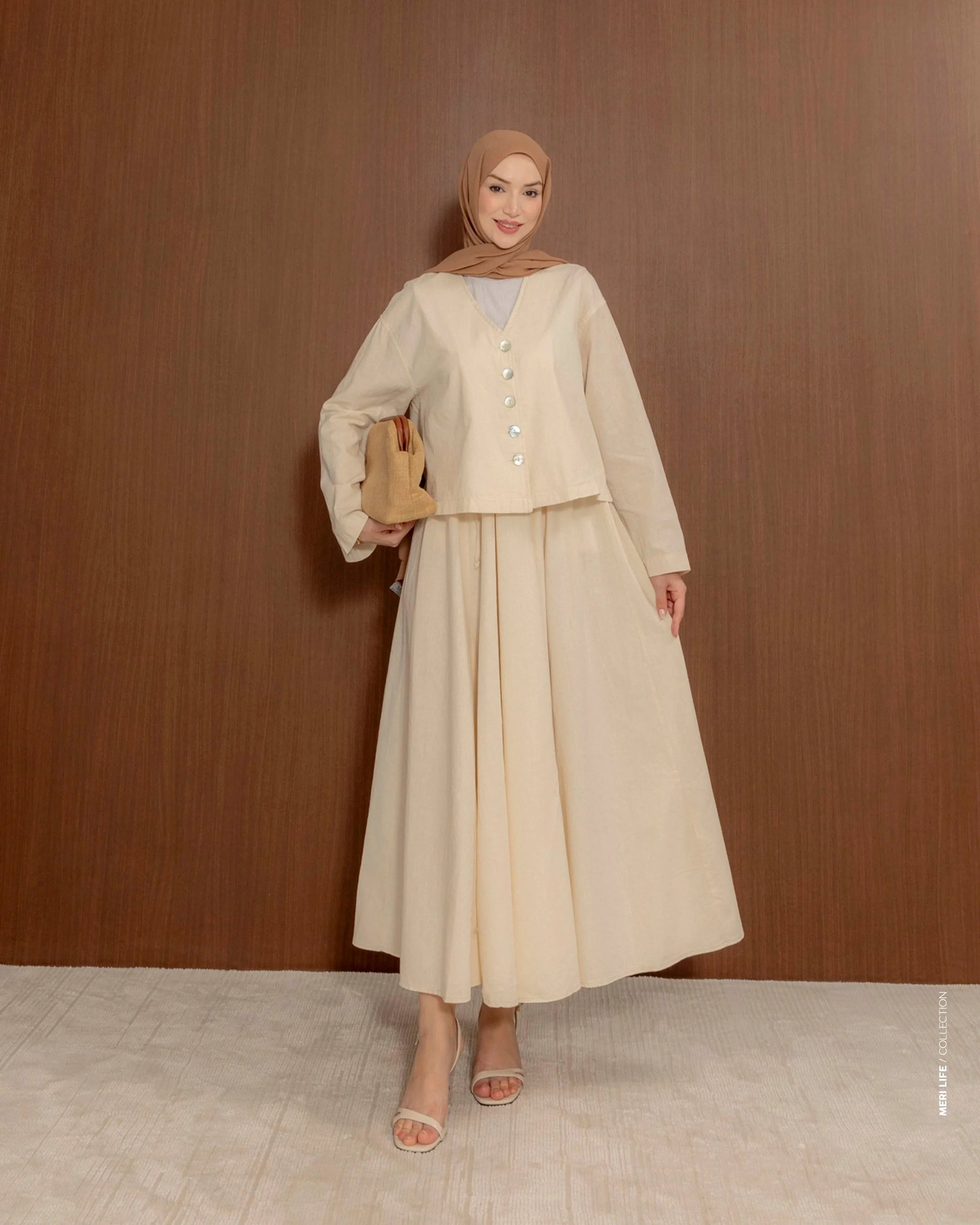 V-Neck Cotton Tunic & skirt Set