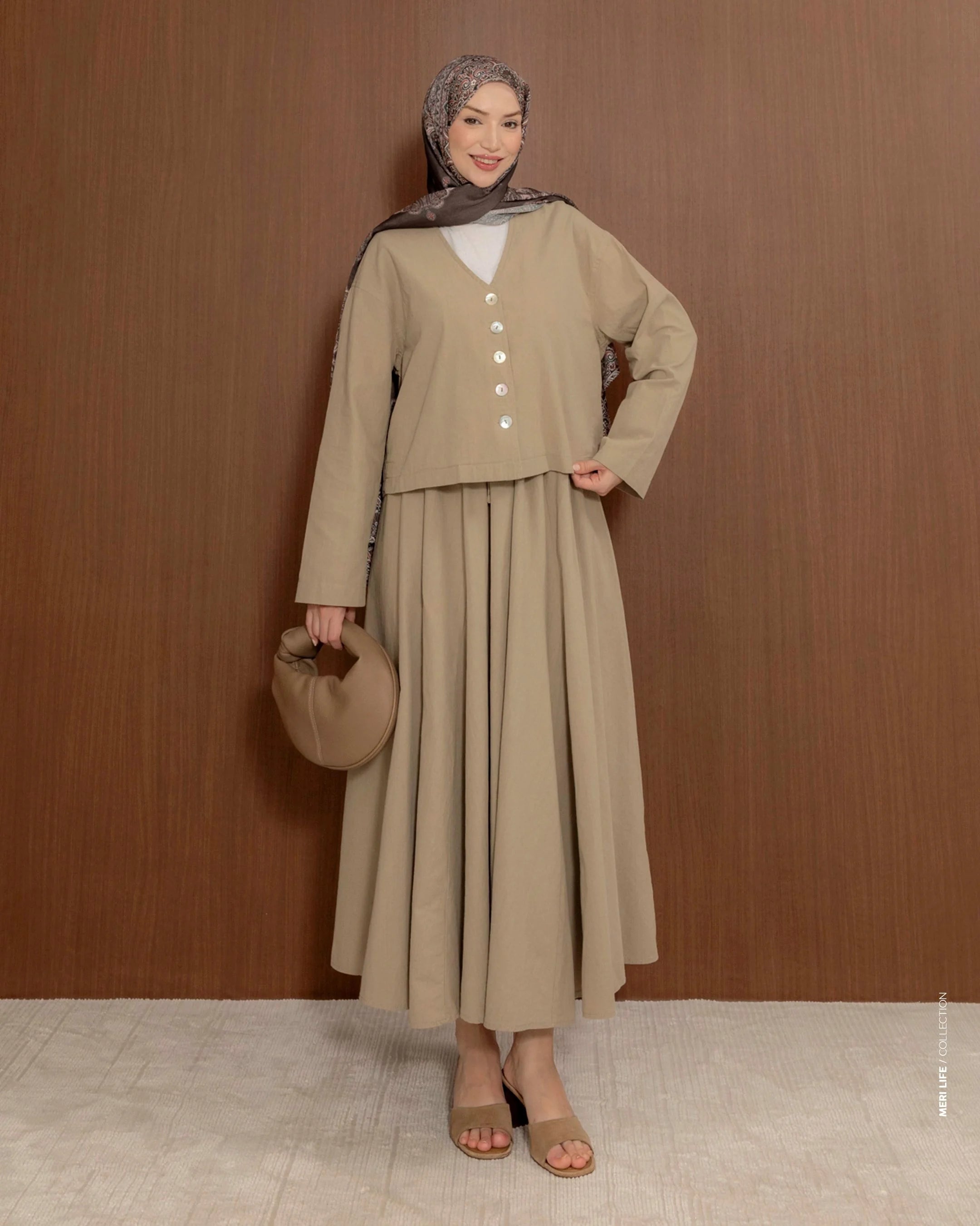 V-Neck Cotton Tunic & skirt Set