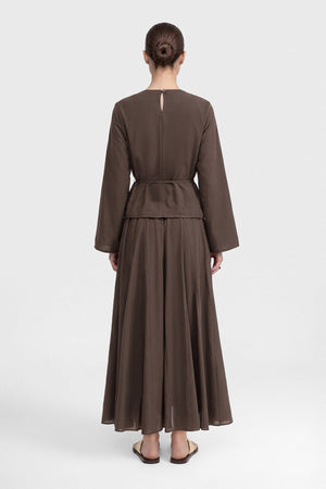 Modest Two-Piece Set with Tunic Top & Maxi Skirt — Kahve