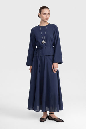 Modest Two-Piece Set with Tunic Top & Maxi Skirt — Lacivert