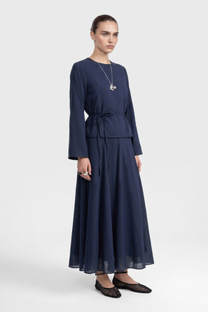 Modest Two-Piece Set with Tunic Top & Maxi Skirt — Lacivert