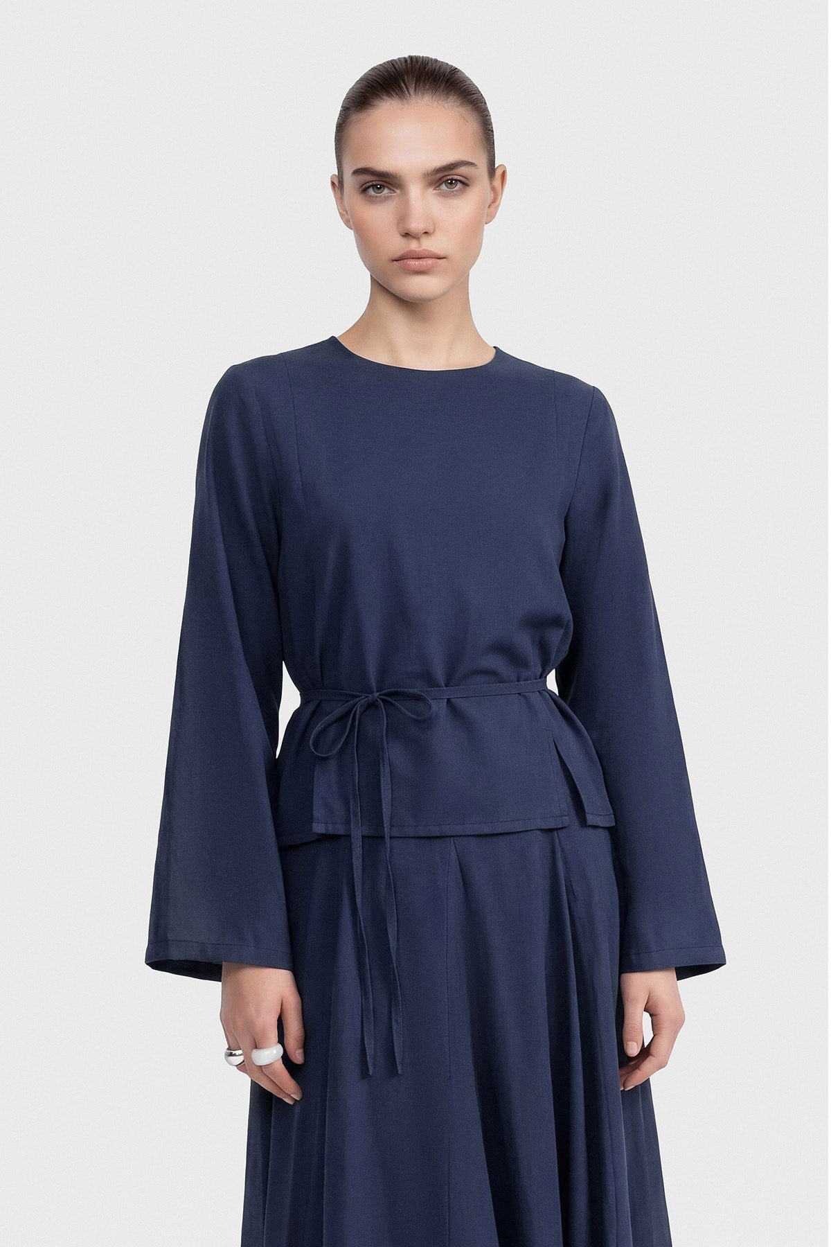 Modest Two-Piece Set with Tunic Top & Maxi Skirt — Lacivert