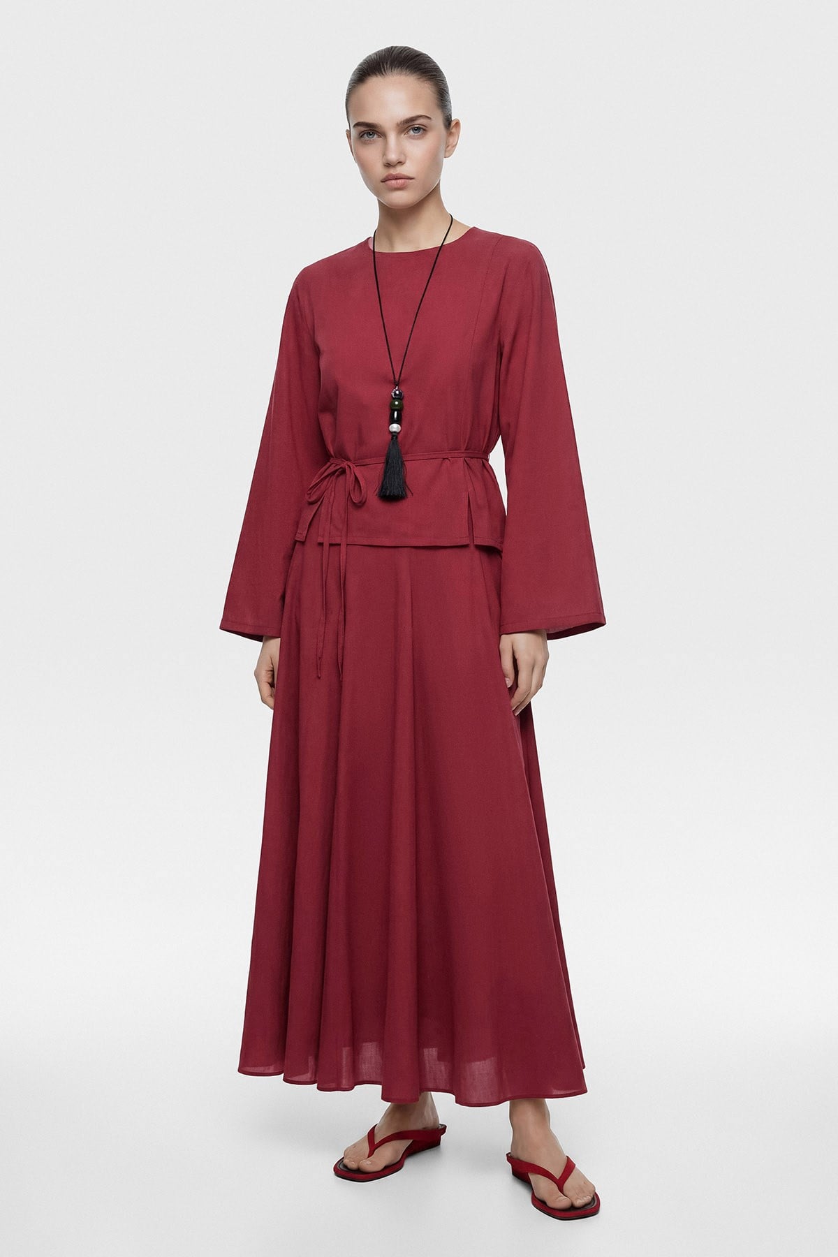 Modest Two-Piece Set with Tunic Top & Maxi Skirt — Renk 2