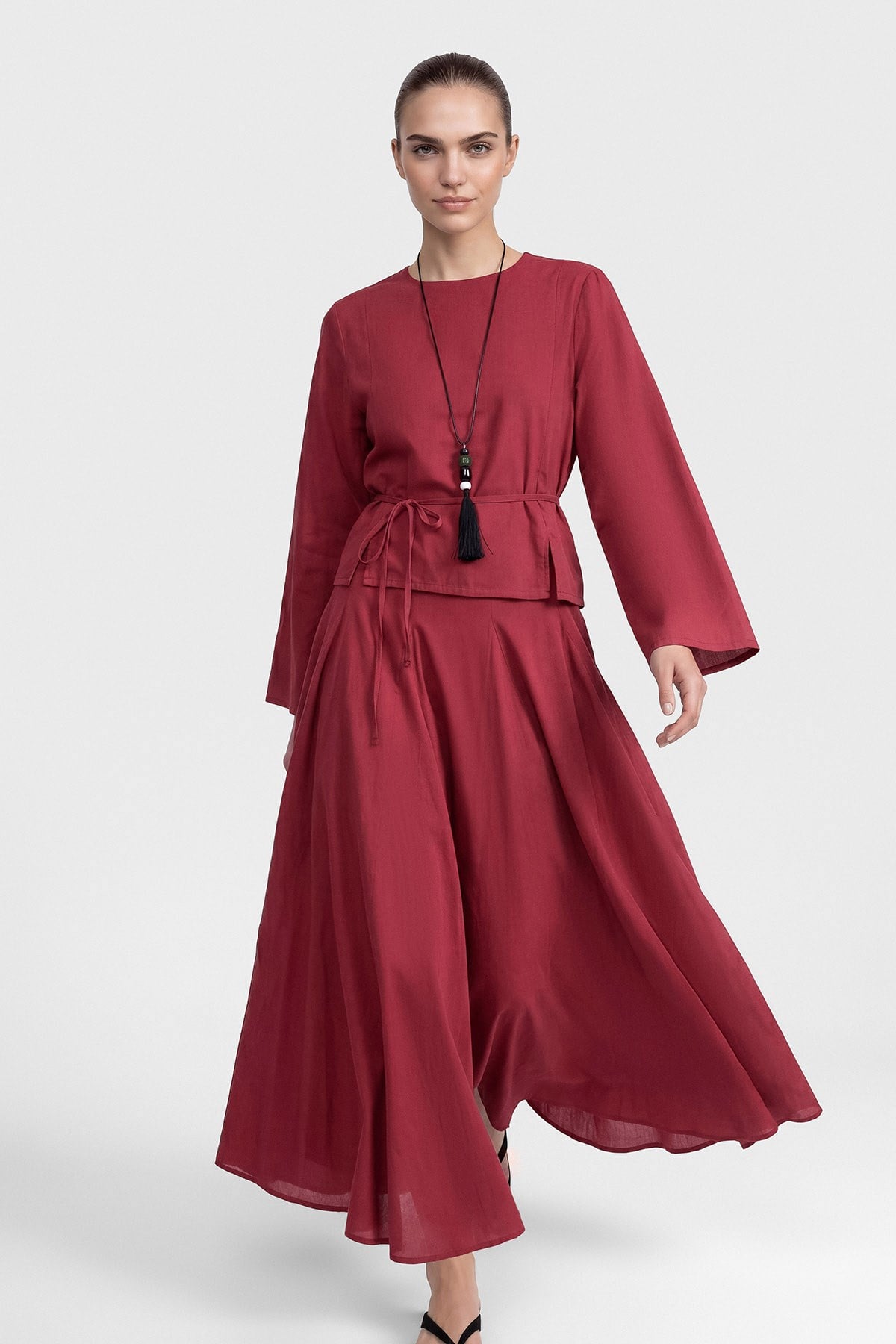 Modest Two-Piece Set with Tunic Top & Maxi Skirt — Renk 2