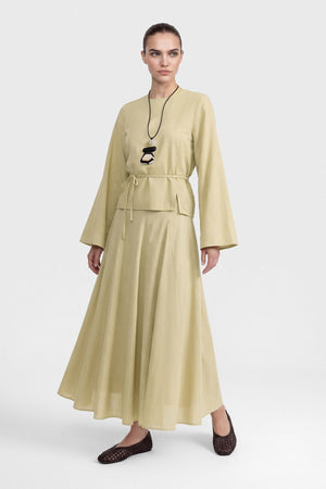 Modest Two-Piece Set with Tunic Top & Maxi Skirt — Yesil