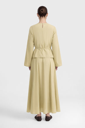 Modest Two-Piece Set with Tunic Top & Maxi Skirt — Yesil